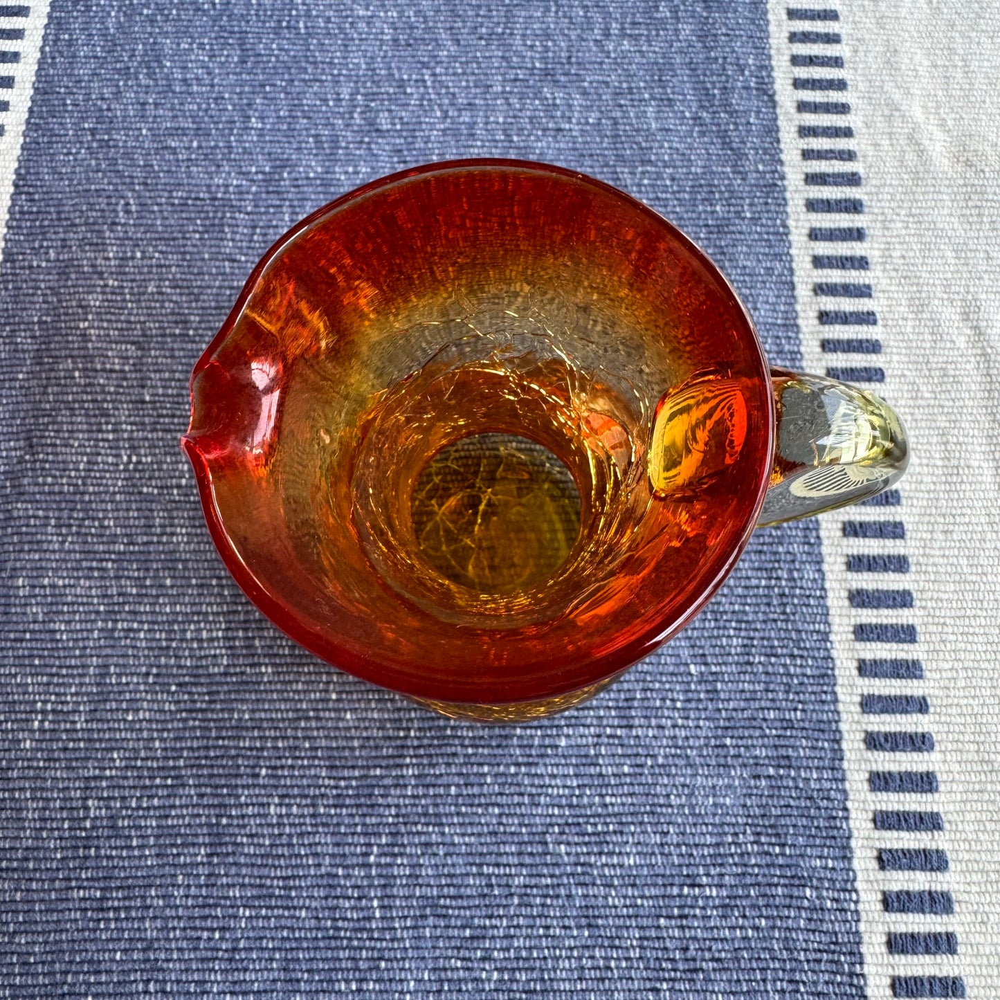 Hand-Blown Red & Yellow Amberina Crackled Glass Creamer
