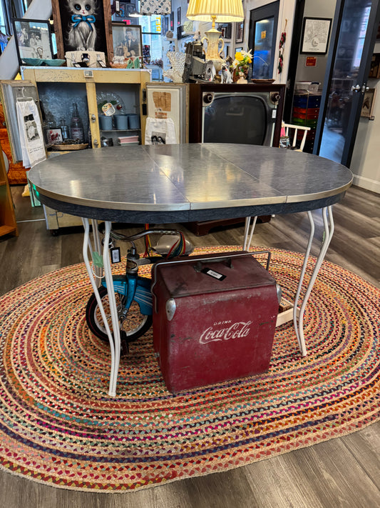 Vintage Mid-Century Bistro Table – Formica Top & Wrought Iron Hairpin Legs