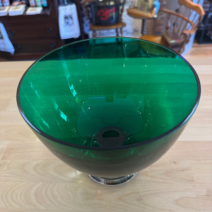 Green Glass Bowl with Clear Bottom