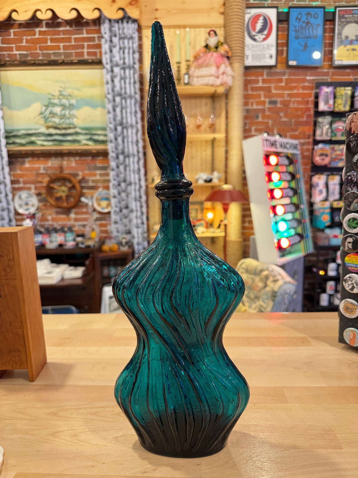 Blue Empoli Genie Bottle Grapes Motif w/Stopper