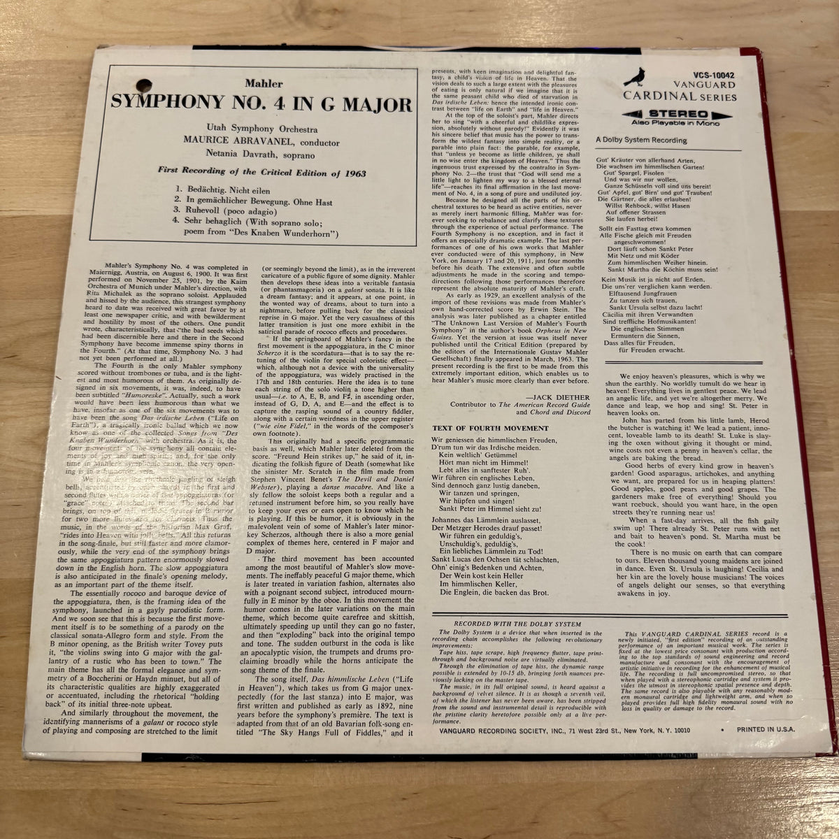 Mahler Symphony 4 Vinyl