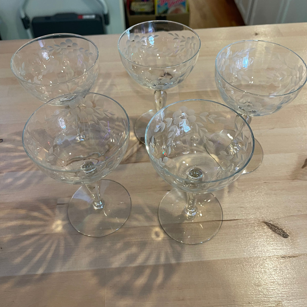 Set of 6 Etched Champagne Glasses