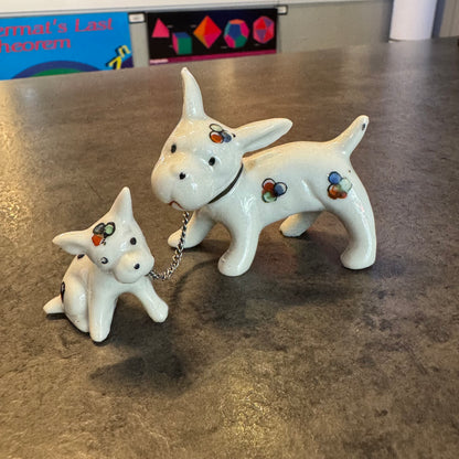 Circus Dog and Puppy on Chain Figurines