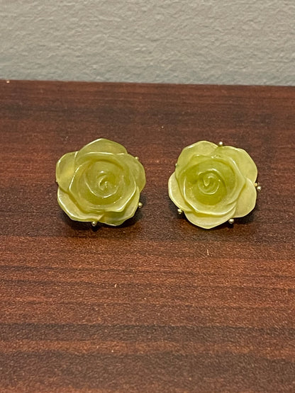 Carved Rose Clip On Earrings