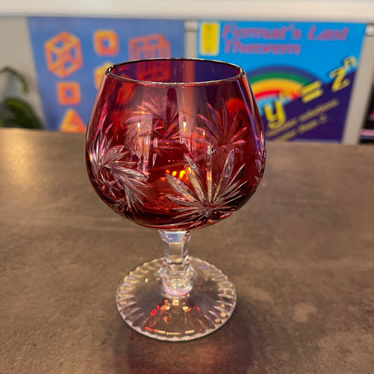 Bohemian Style Ruby Red "Cut-to-Clear” Brandy Snifter