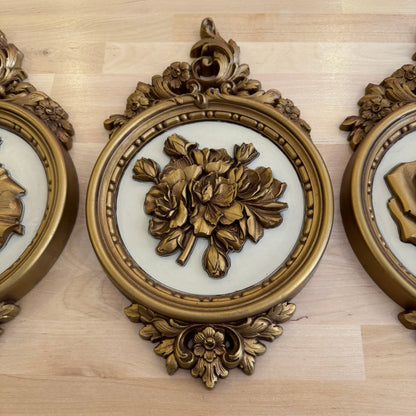 Set of 4 Syrocco Gold Floral Hollywood Regency Wall Art