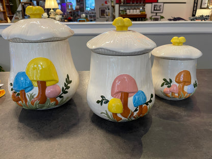 Set of 3 Arnel’s Ceramic Mushroom Canisters