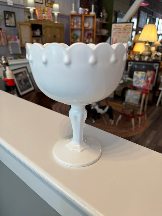 Milk Glass Compote 7 inch