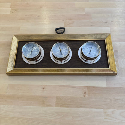 Springfield Instruments 3-Dial Weather Station Wood Tone & Gold Barometer