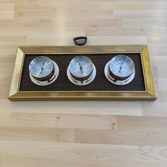 Springfield Instruments 3-Dial Weather Station Wood Tone & Gold Barometer