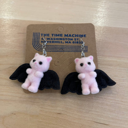 Fuzzy Flying Kitty Earrings