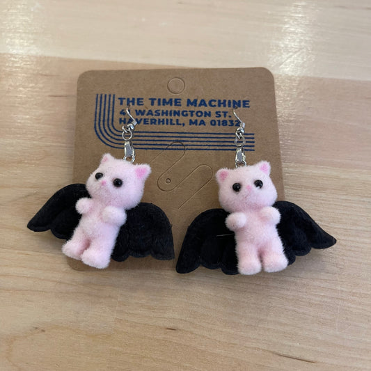 Fuzzy Flying Kitty Earrings