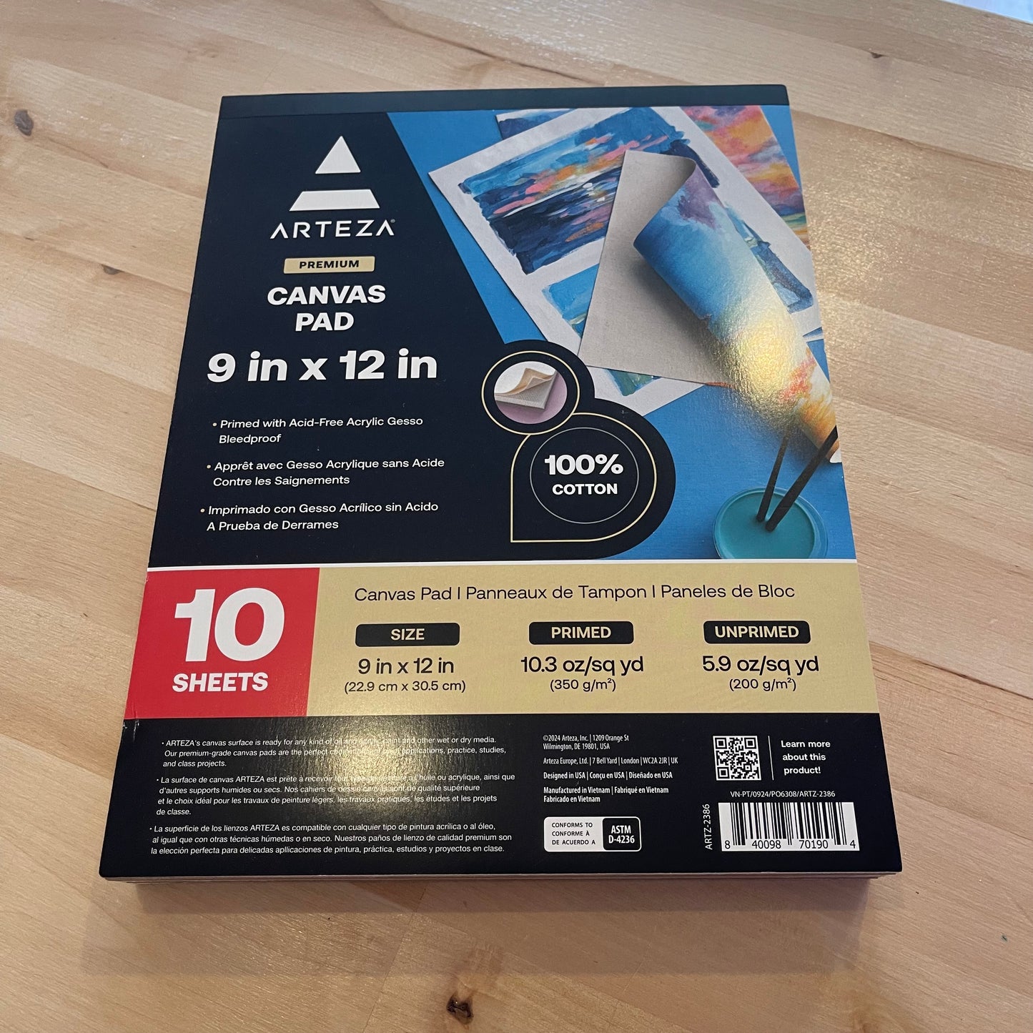 Arteza 10 Sheet Canvas Pad 9" x 12"