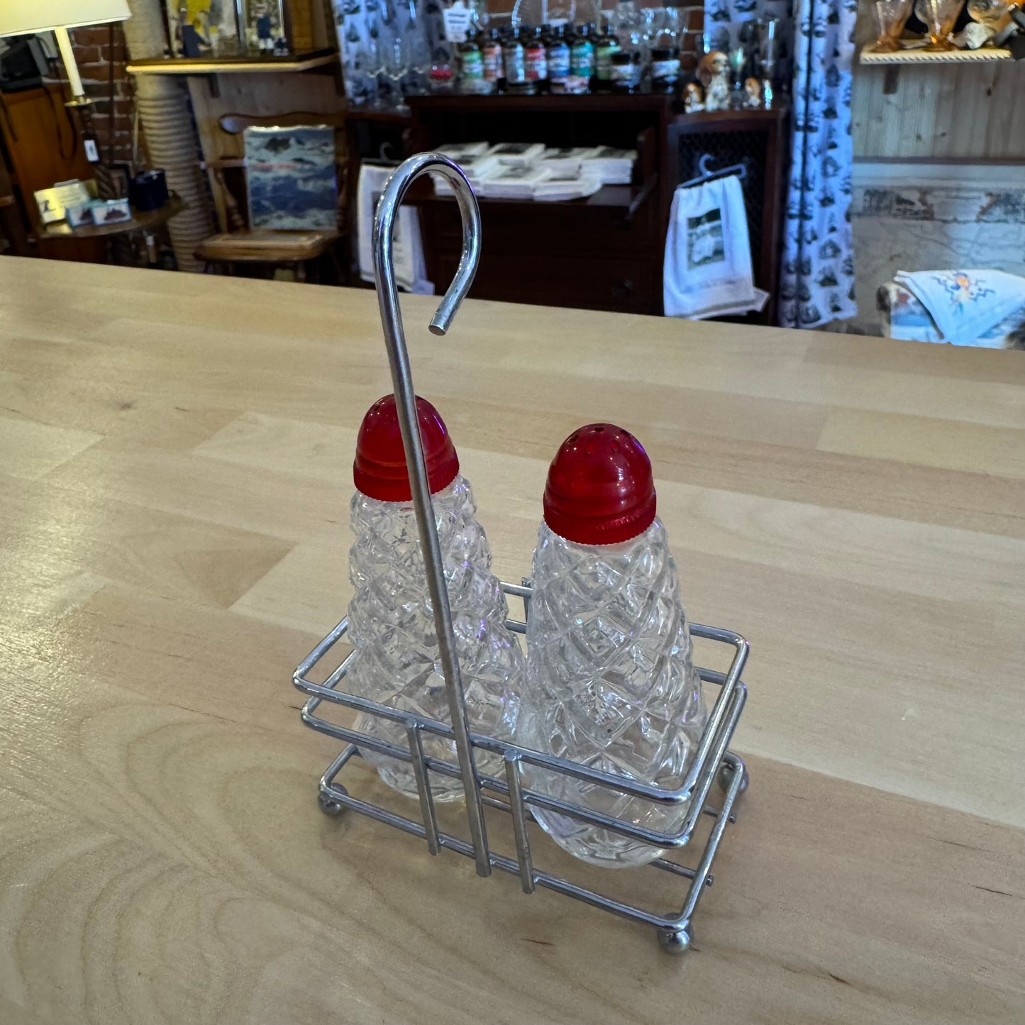 Red Salt and Pepper Shakers w/Caddy