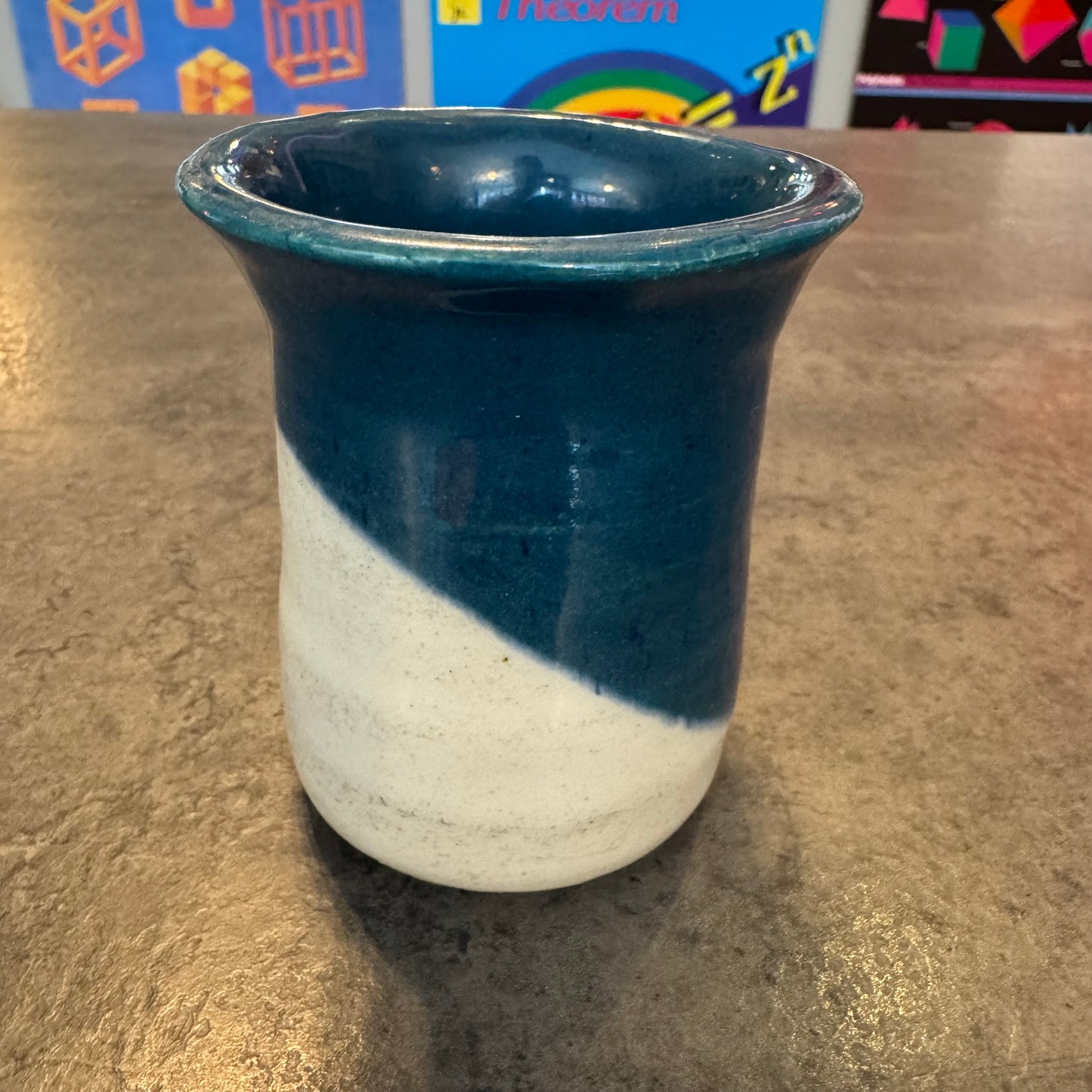 4" Teal and Cream Glazed Cup