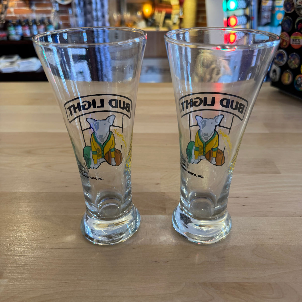 Pair Spuds Mackenzie Football Pilsner Glasses