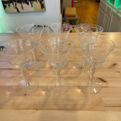 Set of 6 Etched Coupe Glasses