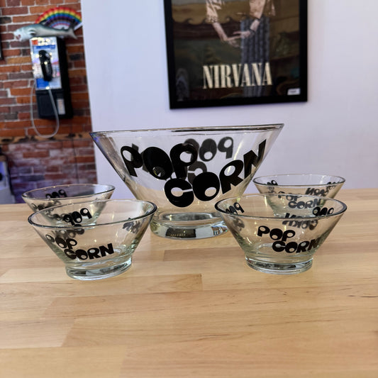 Vintage Wheaton Glass Popcorn Bowl Set - 5-Piece Retro Movie Night Set