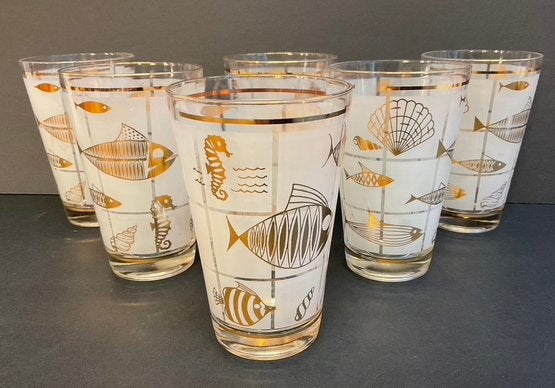 Glasses, Gold Ocean Life set of 6