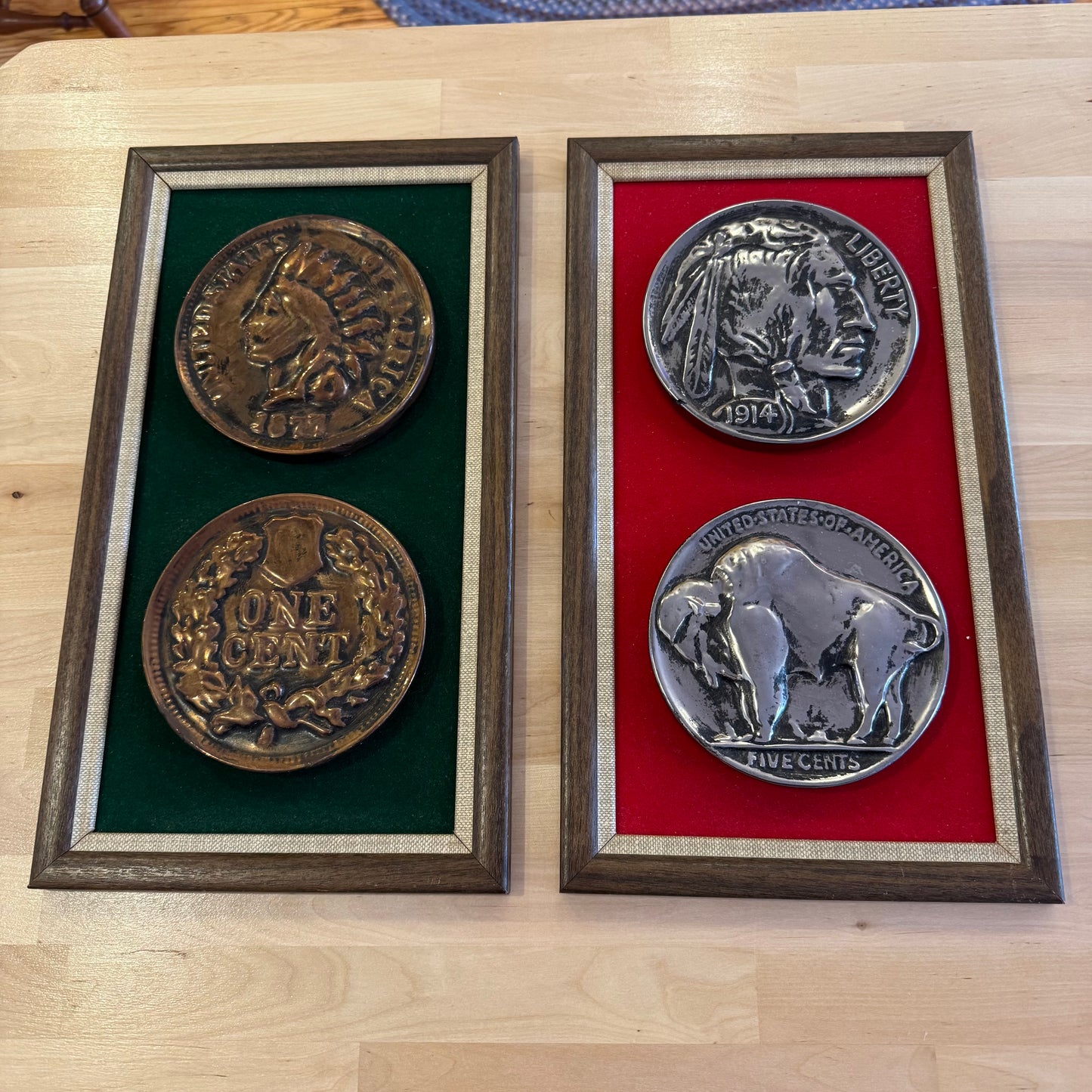 Framed Giant Replica Coin Wall Art Set Buffalo Nickel & Indian Head Penny