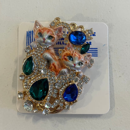 Rhinestone Kitty Brooch