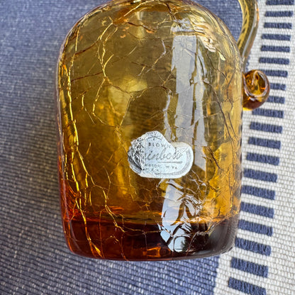 Vintage 1960s Rainbow Art Glass Yellow Crackle Decanter Cruet with Stopper