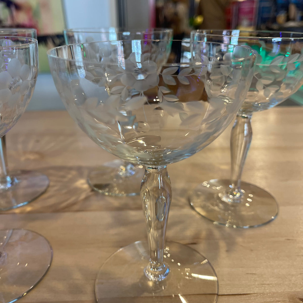 Set of 6 Etched Champagne Glasses