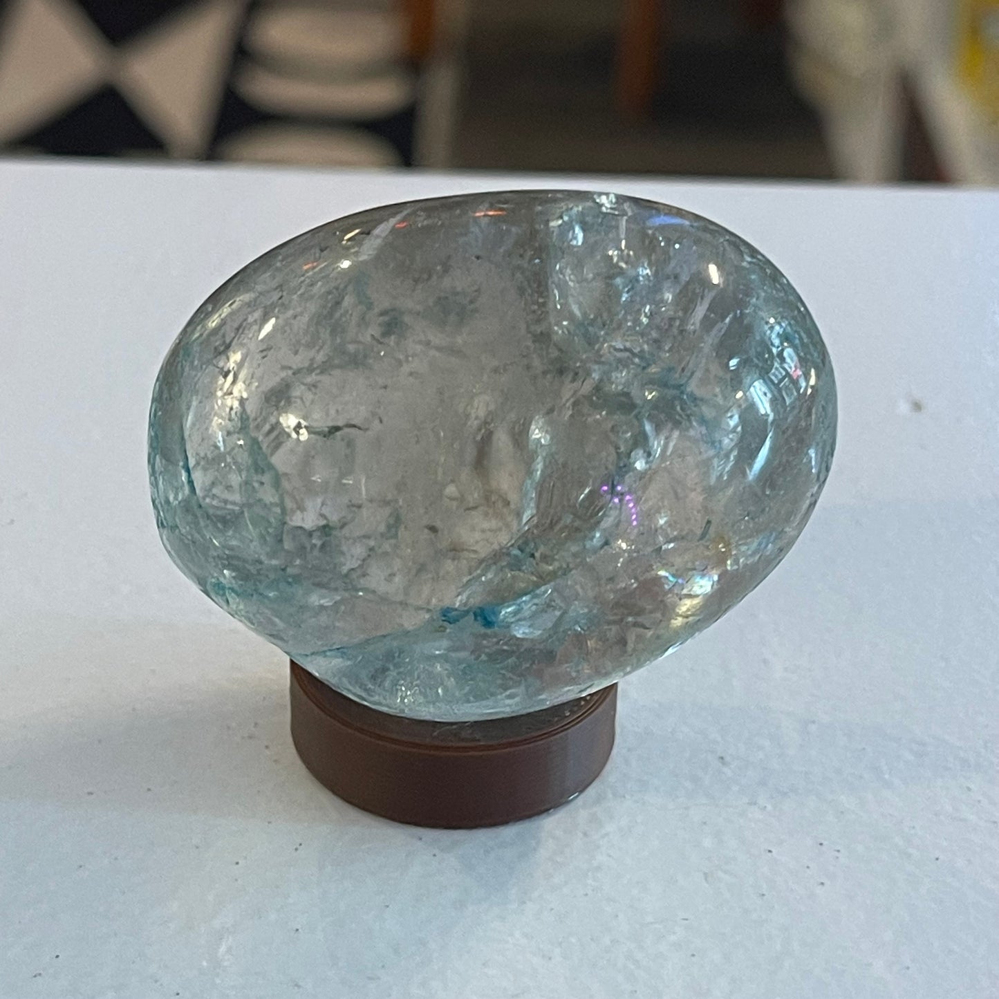 Crackle Quartz Egg with Wooden Stand