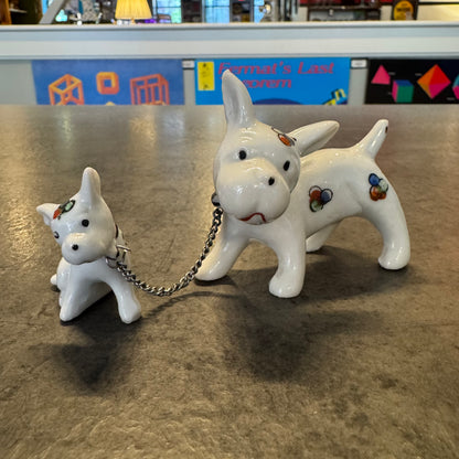 Circus Dog and Puppy on Chain Figurines