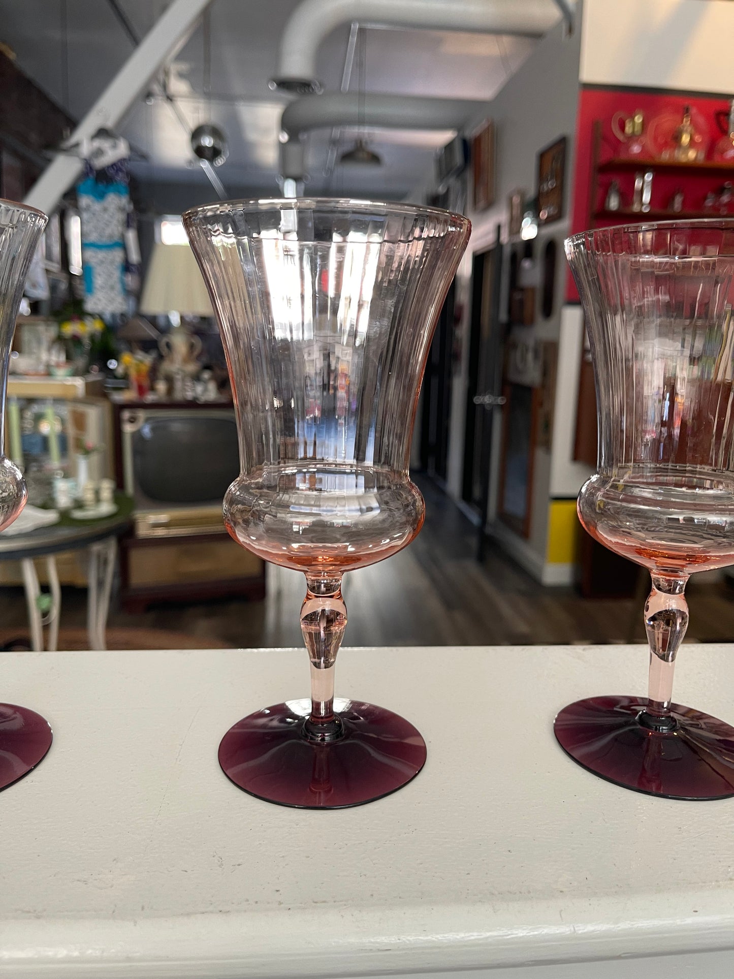 Set of 6 Utility Glassworks Pink Goblets