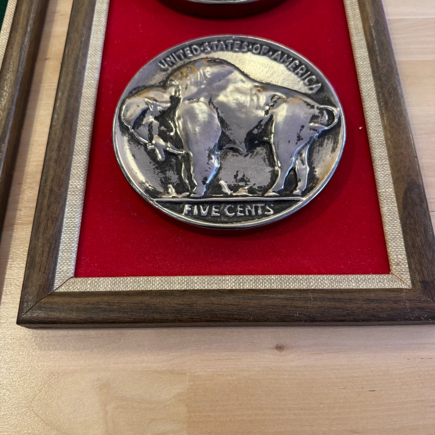 Framed Giant Replica Coin Wall Art Set Buffalo Nickel & Indian Head Penny