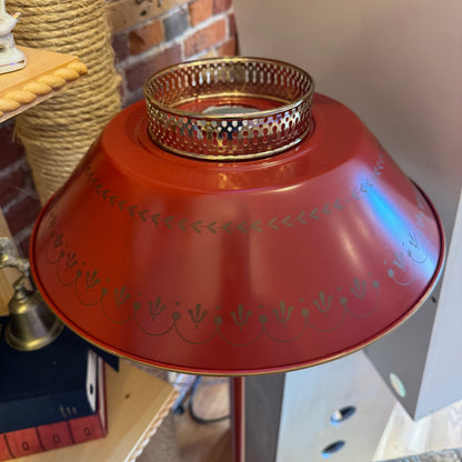 Red Toleware Floor Lamp with Metal Shade & Brass Trim
