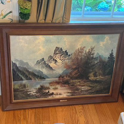 Vintage Martin Wijmer "Misty Peaks" Framed Oil Print on Board