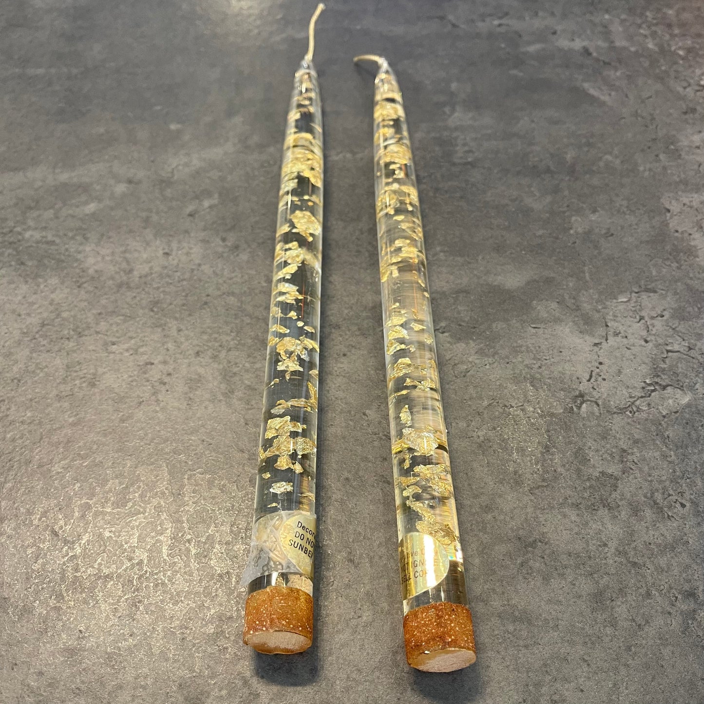 Pair of Lucite Gold Fleck Candles