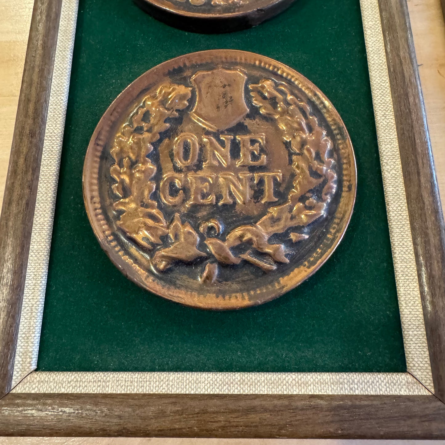 Framed Giant Replica Coin Wall Art Set Buffalo Nickel & Indian Head Penny