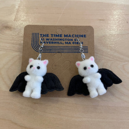 Fuzzy Flying Kitty Earrings