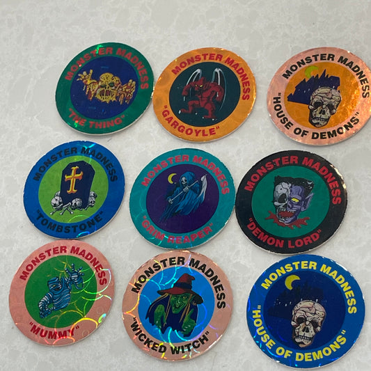 Set of 9 Monster Madness Milk Caps/Pogs