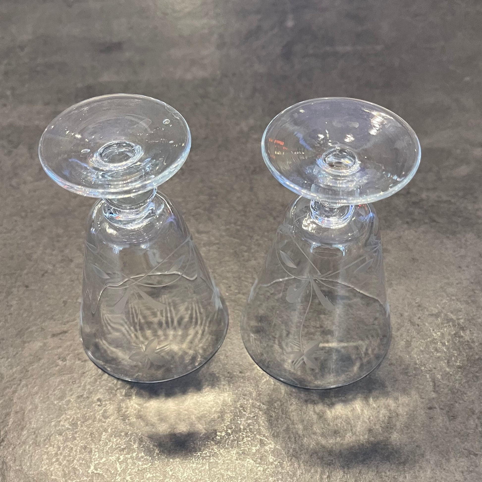 Set of 2 Etched Cordial Glasses