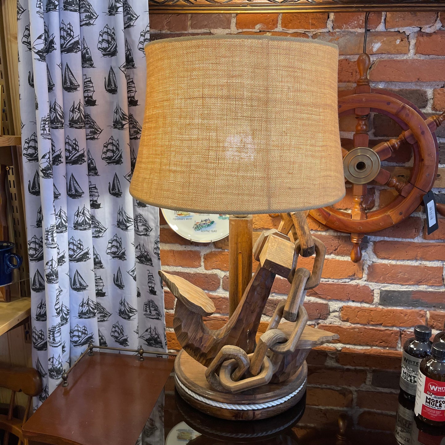 Carved Wood Anchor Lamp