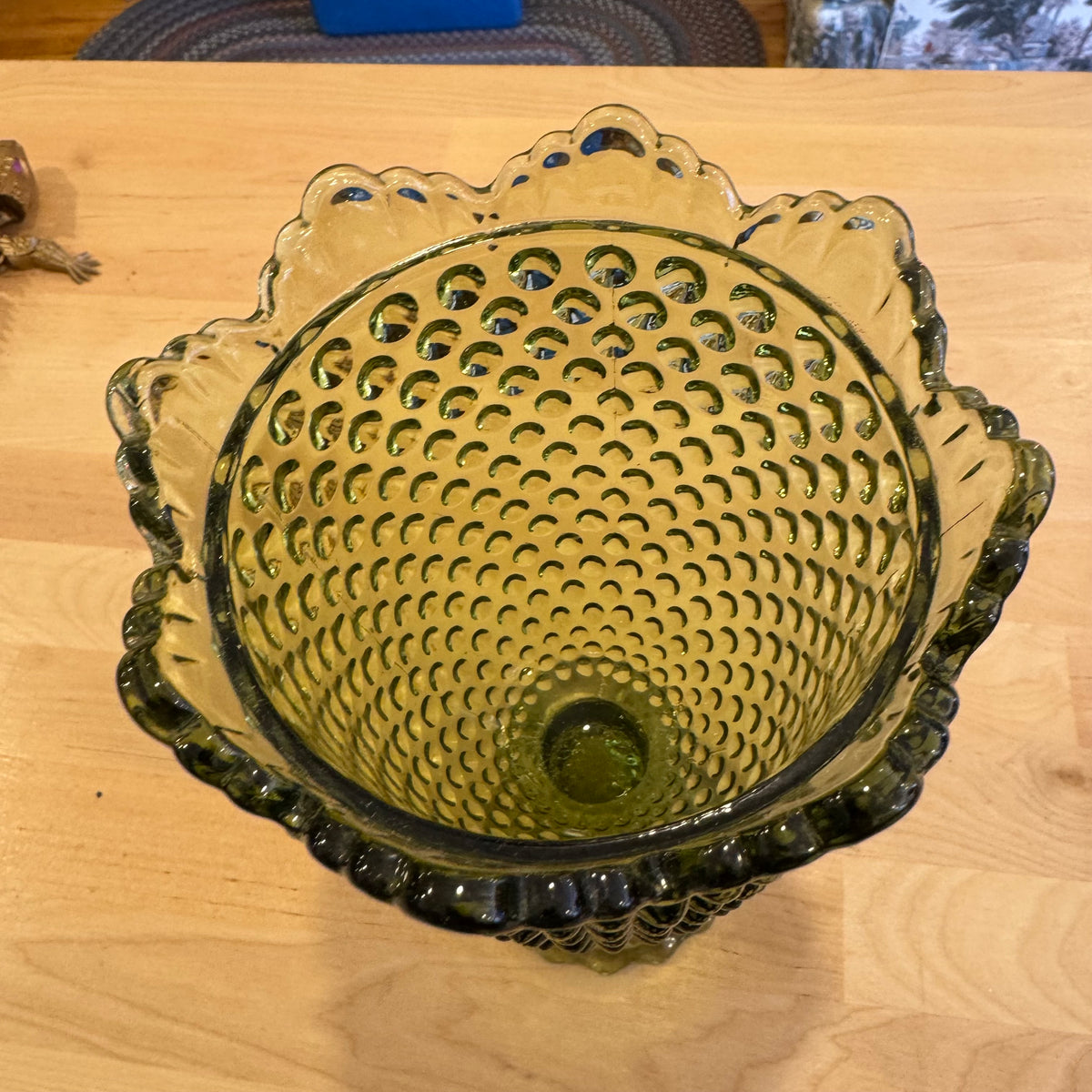 Green Hobnail Glass Lidded Jar