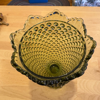 Green Hobnail Glass Lidded Jar