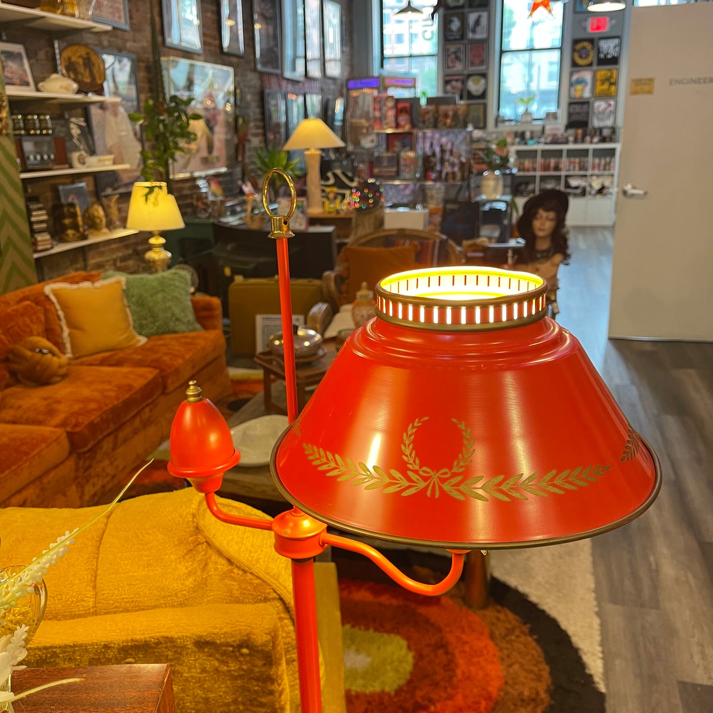 Red Toleware Bouillotte Floor Lamp