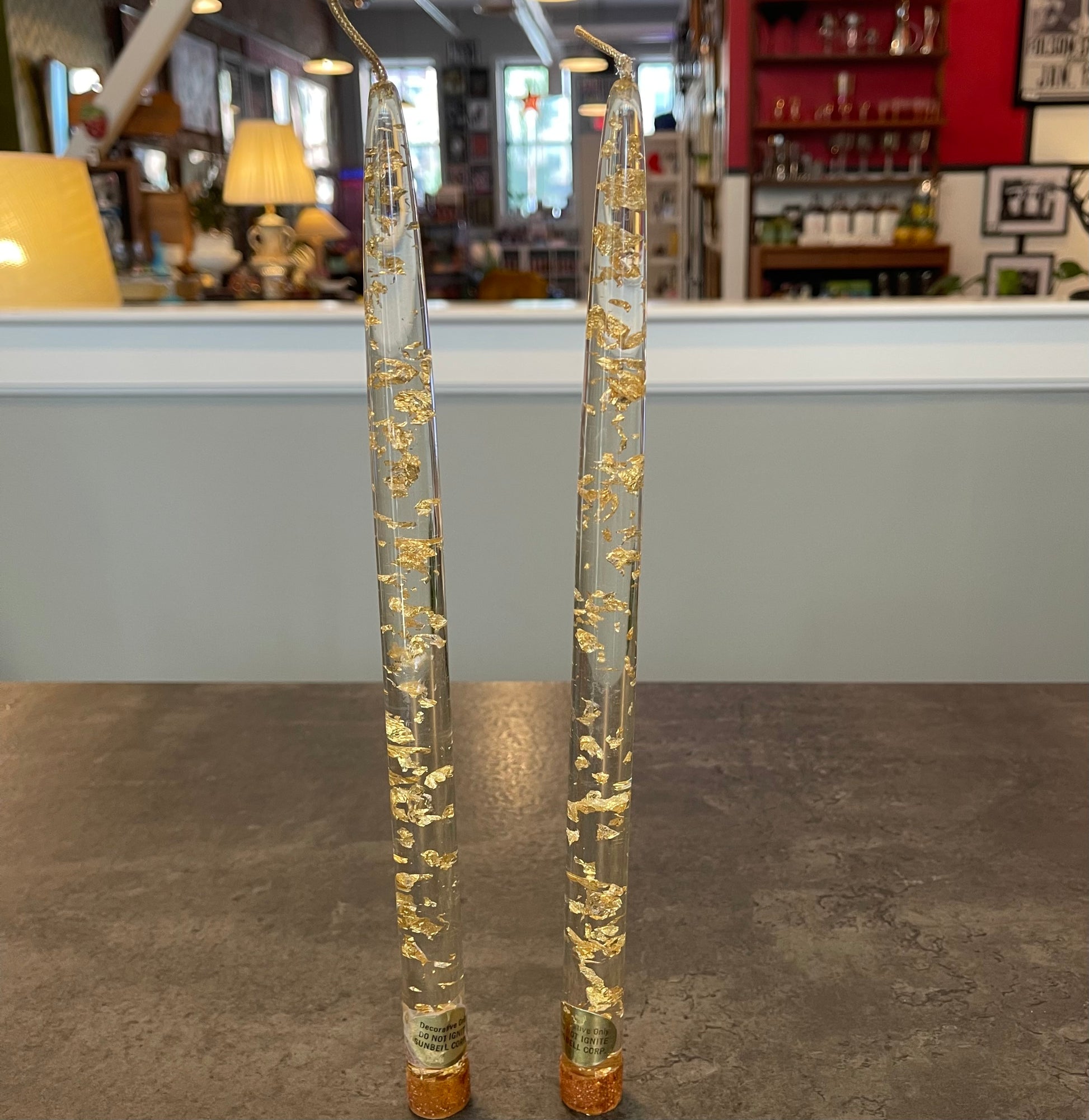 Pair of Lucite Gold Fleck Candles