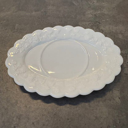 McKee Milk Glass Grape Pattern Gravy Boat and Underplate Set