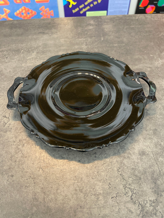 LE Smith Black Glass Plate with Handles