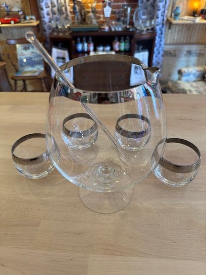 Set of 6 Cocktail Glasses with Silver Band / Striped Rims – Mid-Century Modern Barware