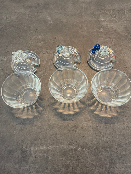 Set of 3 Cut Glass Jelly Jars