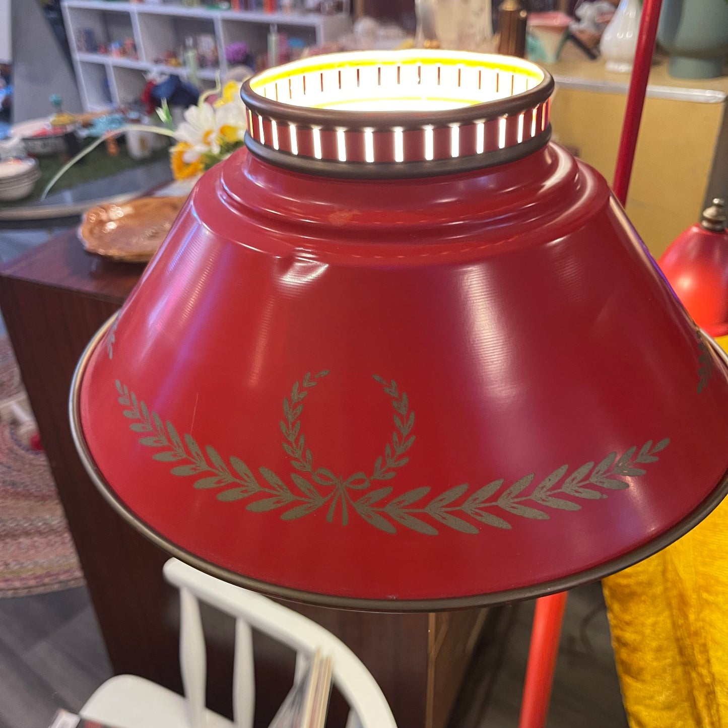 Red Toleware Bouillotte Floor Lamp