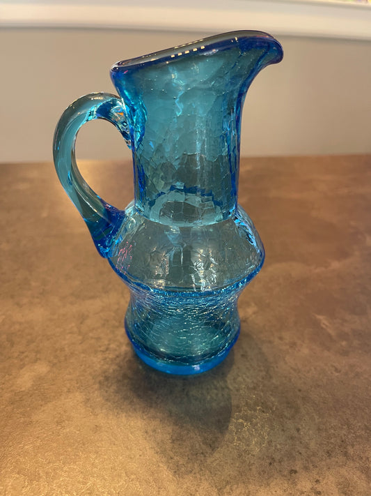 Art Glass Blue Crackle Mini Pitcher