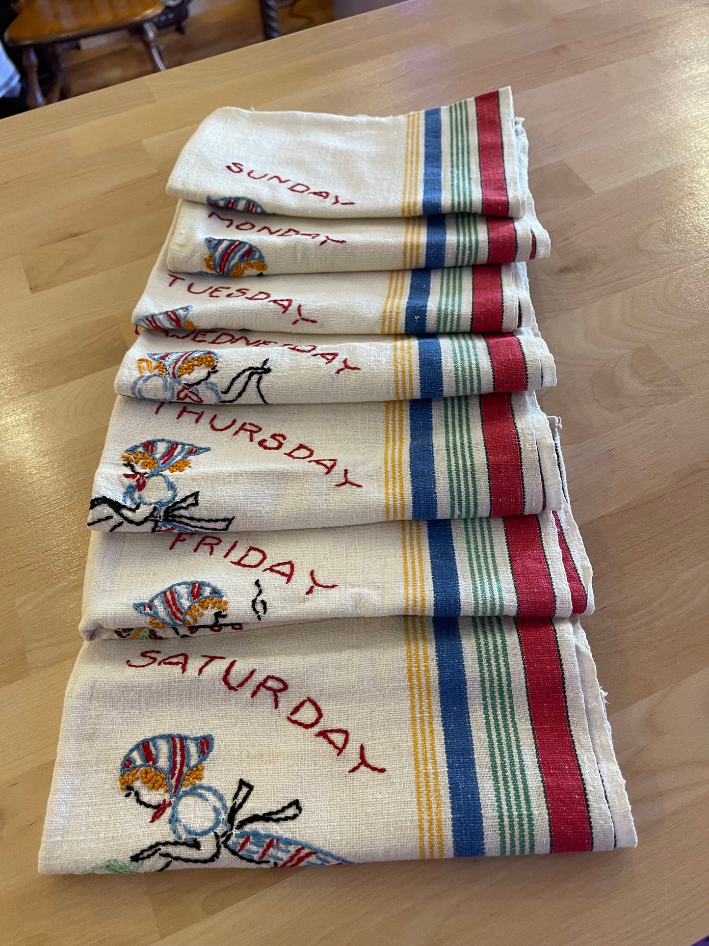 Set of 7 Embroidered Towels